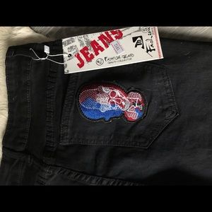 custom made and patched trendy skinny jeans